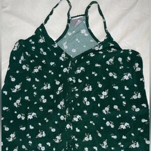No Boundaries Dark Green Floral Button-Front Cami